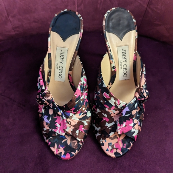 Jimmy achoo Floral Silk Mules 37 1/2 - Picture 2 of 7